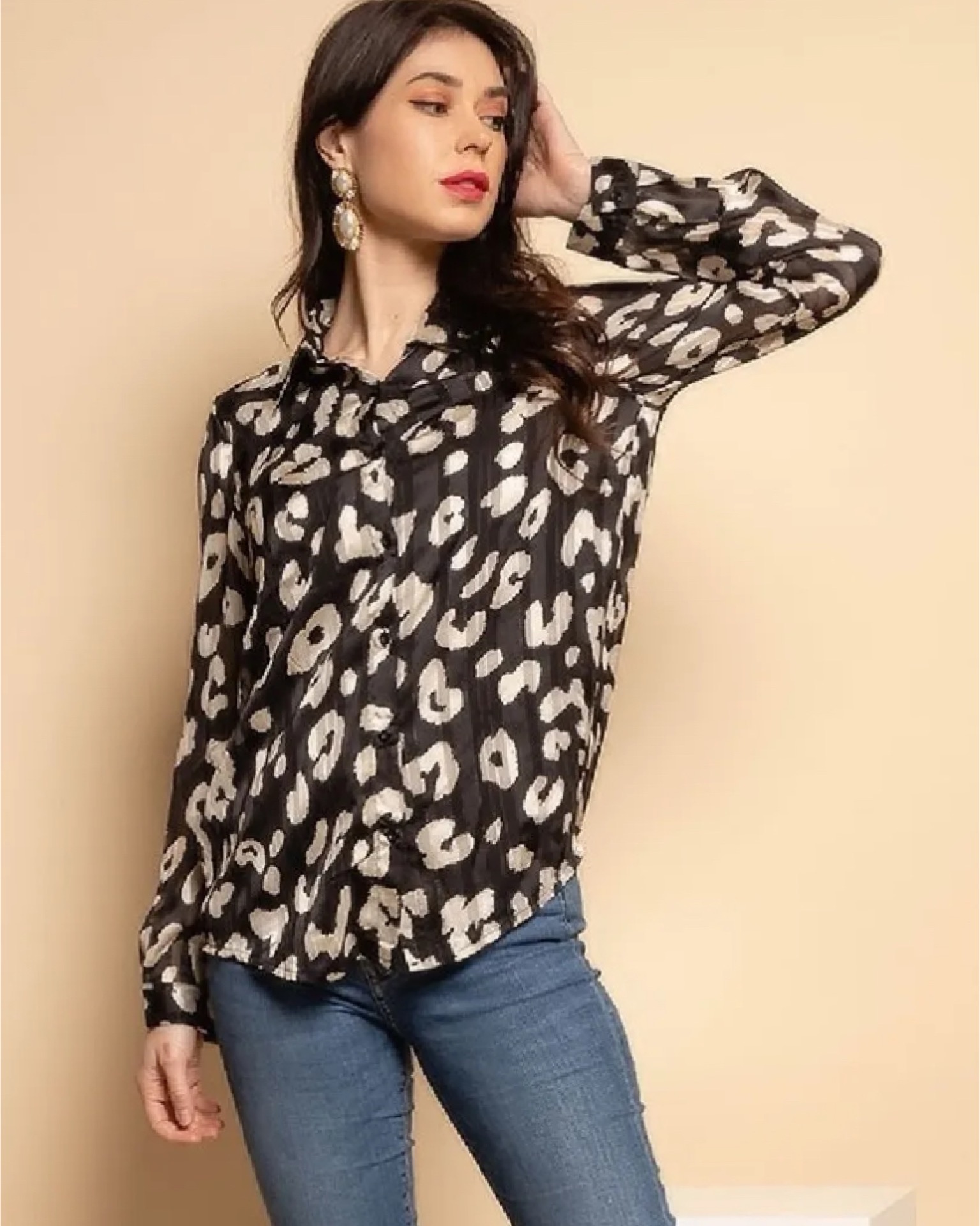 Blouse in leopard zwart/wit